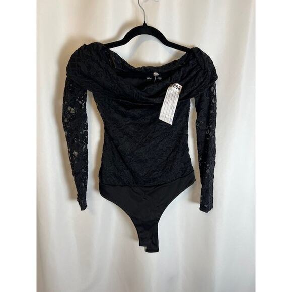 Burgundy Tops - AFRM Long sleeve Lace Black Bodysuit Off Shoulder Size XS